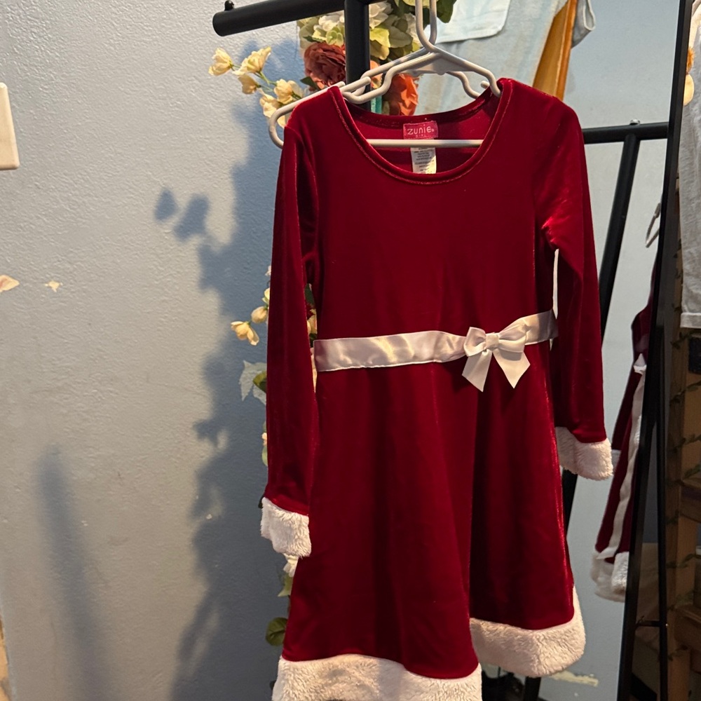 Zunie Red Velvet Dress with White Details